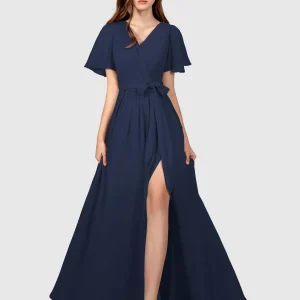 Robes De Demoiselle D'Honneur En Mousseline À Lacets Et Col V Harper