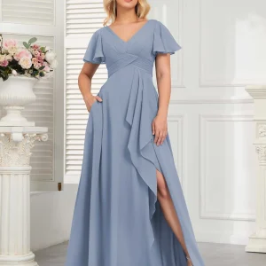 Robes De Demoiselle D'Honneur En Mousseline À Volants Manches Courtes Ainsley