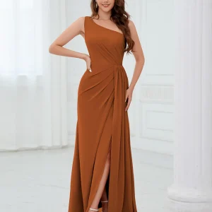 Robes De Demoiselle D'Honneur En Mousseline À Une Épaule Fente À Jambe Dorothy