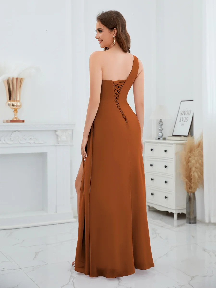 Robes De Demoiselle D'Honneur En Mousseline À Une Épaule Fente À Jambe Dorothy – Image 4