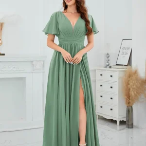 Robes De Demoiselle D'Honneur À Col V Fente À Jambe Longueur Au Sol Oaklee