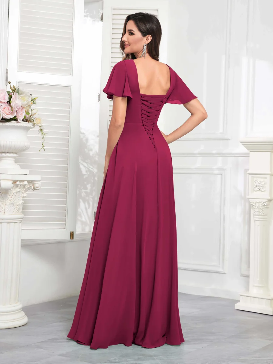 Robes De Demoiselle D'Honneur À Manches Courtes Ruché Fente À Jambe Gracelyn – Image 3