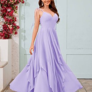 Robes De Demoiselle D'Honneur À Bretelles Spaghetti Volants À Lacets Carmen