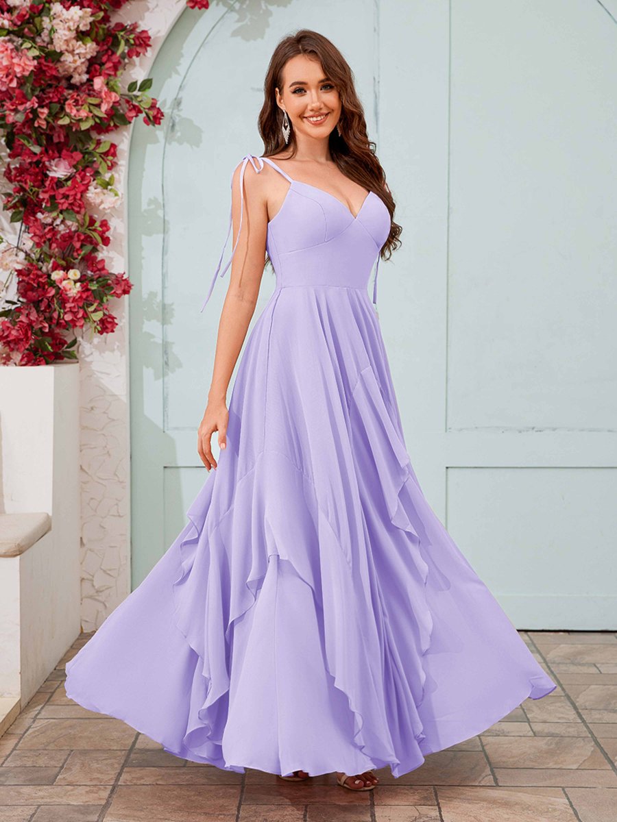 Robes De Demoiselle D'Honneur À Bretelles Spaghetti Volants À Lacets Carmen