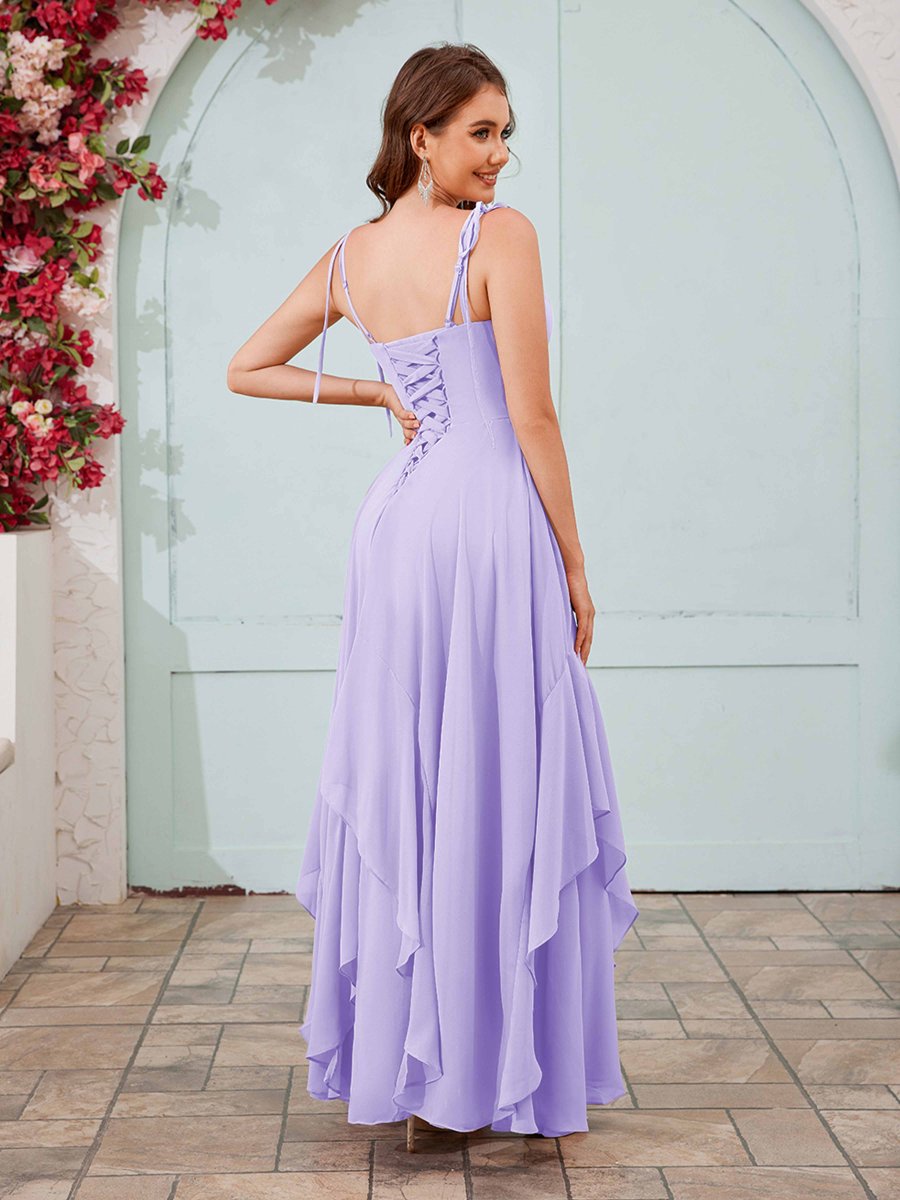 Robes De Demoiselle D'Honneur À Bretelles Spaghetti Volants À Lacets Carmen – Image 4