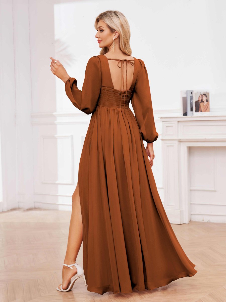 Robes De Demoiselle D'Honneur À Ruché Manches Longues Fente À Jambe Jemma – Image 3