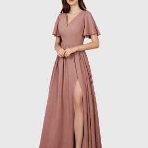 Robes De Demoiselle D'Honneur À Col V Avec Fente À Jambe Eleanor