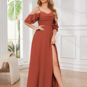 Robes De Demoiselle D'Honneur À Bretelles Spaghetti Fente À Jambe Ruché Macy