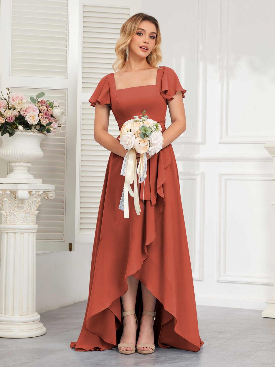 Robes De Demoiselle D'Honneur À Carré Ceinture Manches Courtes Makenna – Image 2