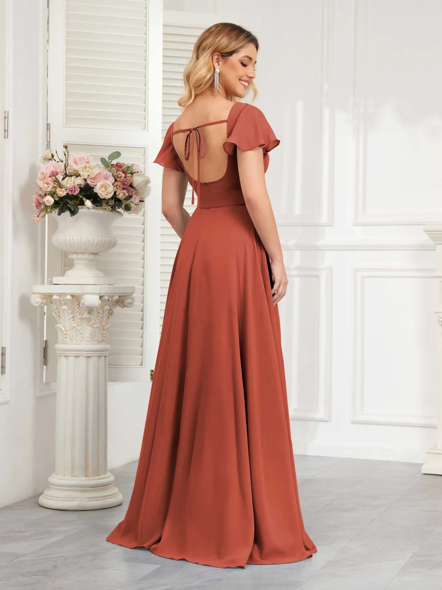 Robes De Demoiselle D'Honneur À Carré Ceinture Manches Courtes Makenna – Image 4