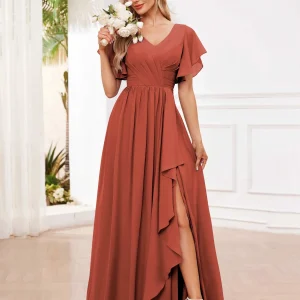 Robes De Demoiselle D'Honneur En Mousseline À Volants Fente À Jambe Adrianna