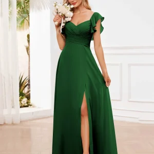 Robes De Demoiselle D'Honneur À Manches Courtes Fente À Jambe Avec Poches Zelda