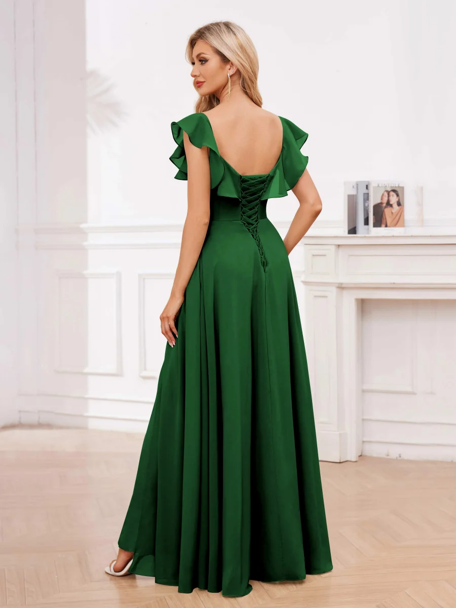 Robes De Demoiselle D'Honneur À Manches Courtes Fente À Jambe Avec Poches Zelda – Image 3