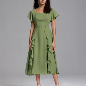 Robes De Demoiselle D'Honneur En Mousseline À Midi Volants Carré Christina