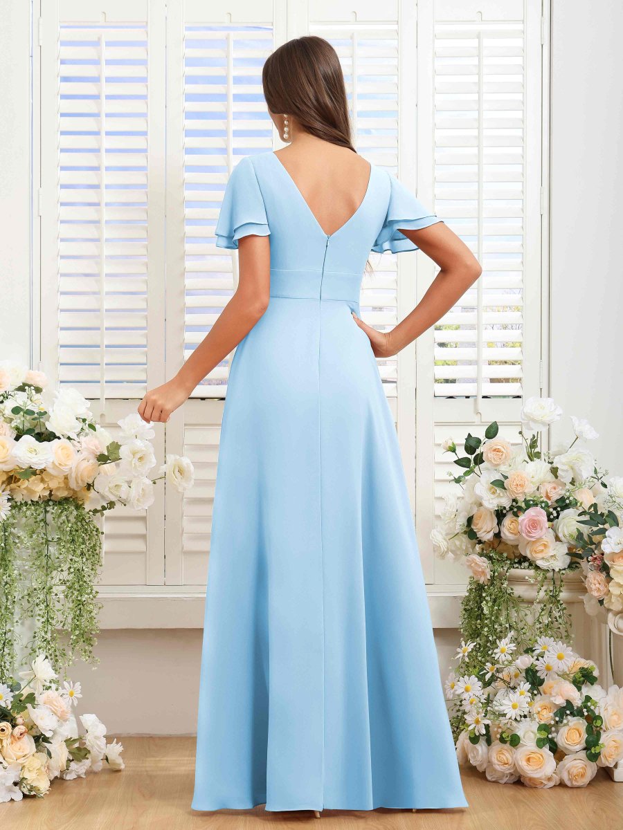 Robes De Demoiselle D'Honneur En Mousseline À Col V Manches Courtes Yvette – Image 9