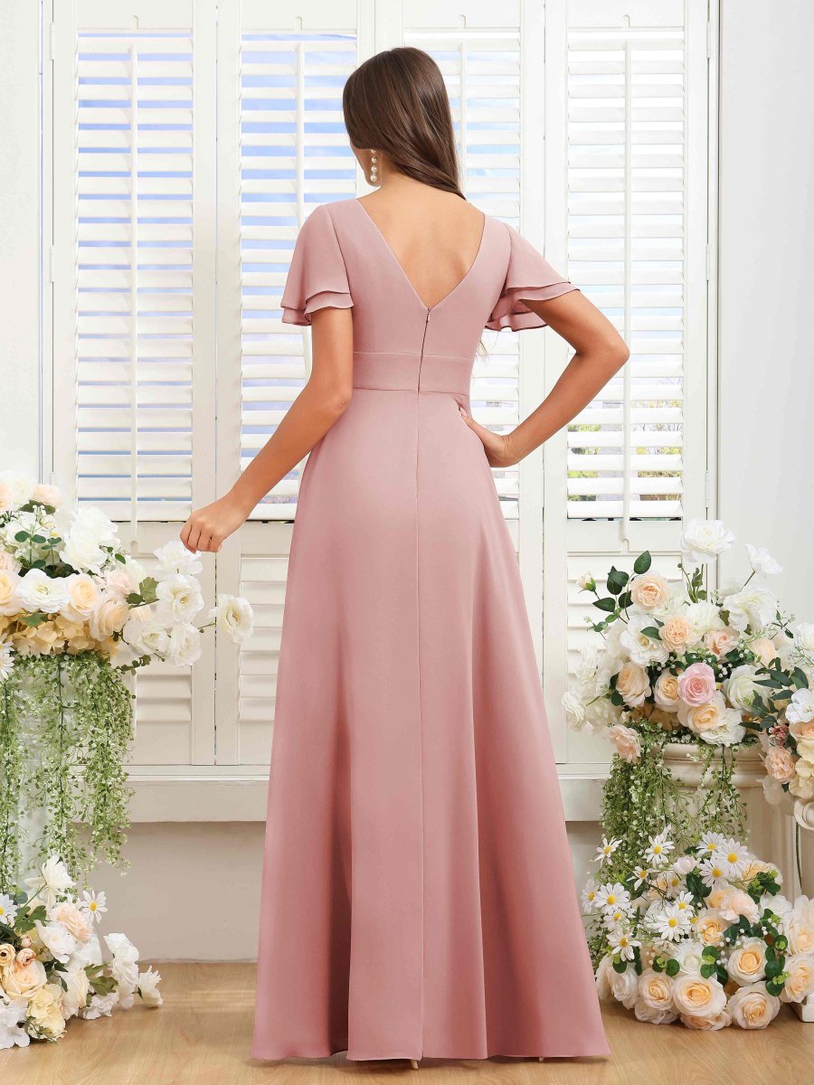 Robes De Demoiselle D'Honneur En Mousseline À Col V Manches Courtes Yvette – Image 3