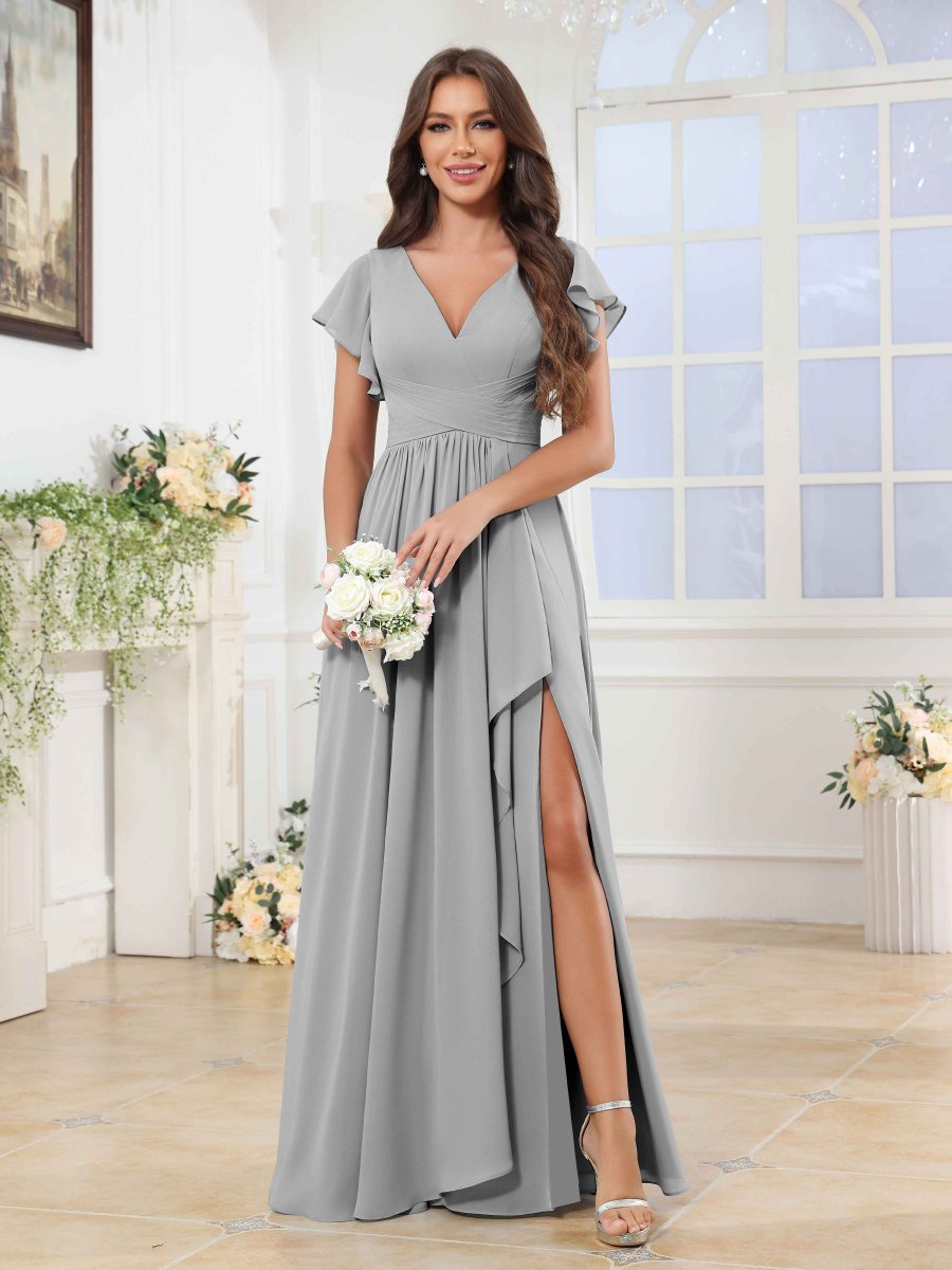 Robes De Demoiselle D'Honneur En Mousseline À Ruché Fente À Jambe Theodora – Image 4