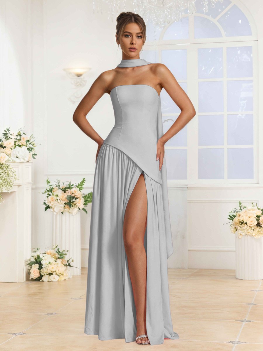 Robes De Demoiselle D'Honneur En Mousseline À Sans Bretelles Fente Lilibet – Image 5