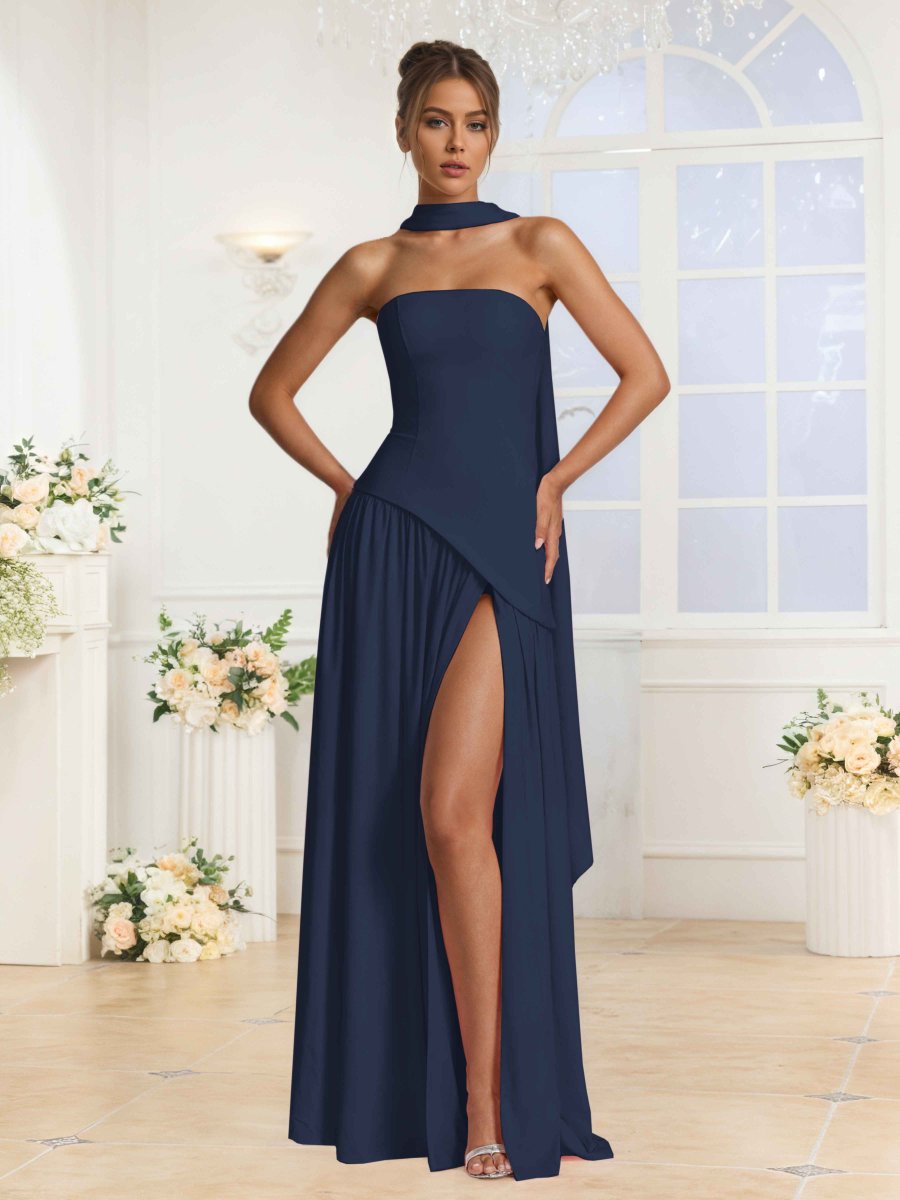 Robes De Demoiselle D'Honneur En Mousseline À Sans Bretelles Fente Lilibet – Image 8