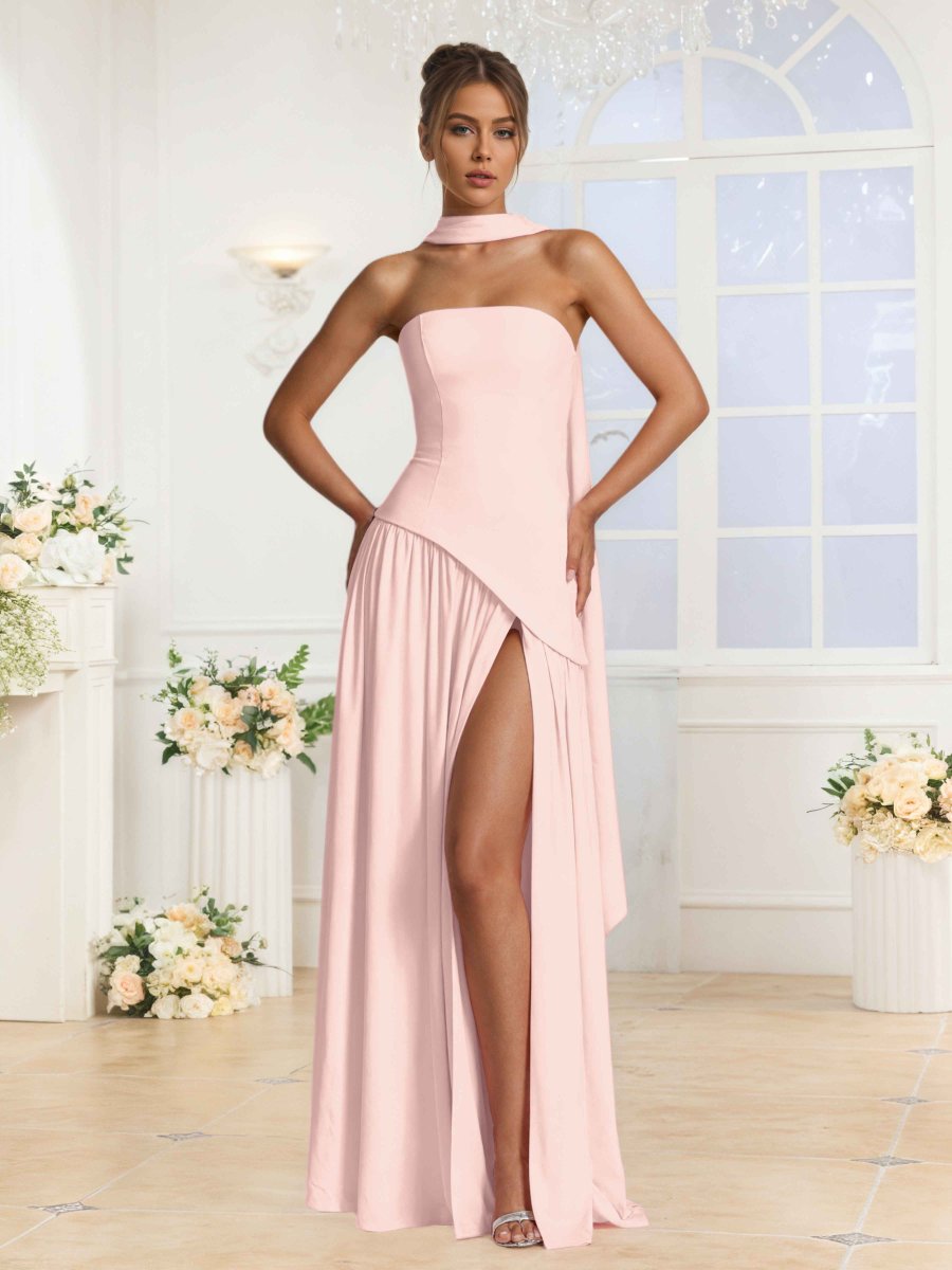 Robes De Demoiselle D'Honneur En Mousseline À Sans Bretelles Fente Lilibet – Image 4