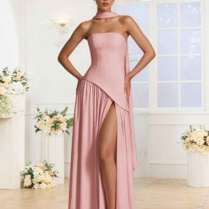 Robes De Demoiselle D'Honneur En Mousseline À Sans Bretelles Fente Lilibet