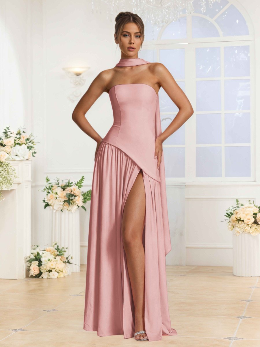 Robes De Demoiselle D'Honneur En Mousseline À Sans Bretelles Fente Lilibet – Image 2