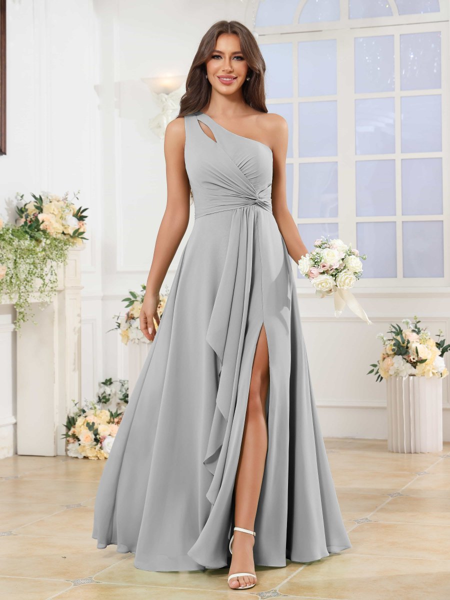 Robes De Demoiselle D'Honneur En Mousseline À Une Épaule Fente À Jambe Martha – Image 4