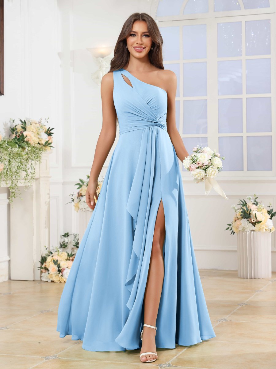 Robes De Demoiselle D'Honneur En Mousseline À Une Épaule Fente À Jambe Martha – Image 7