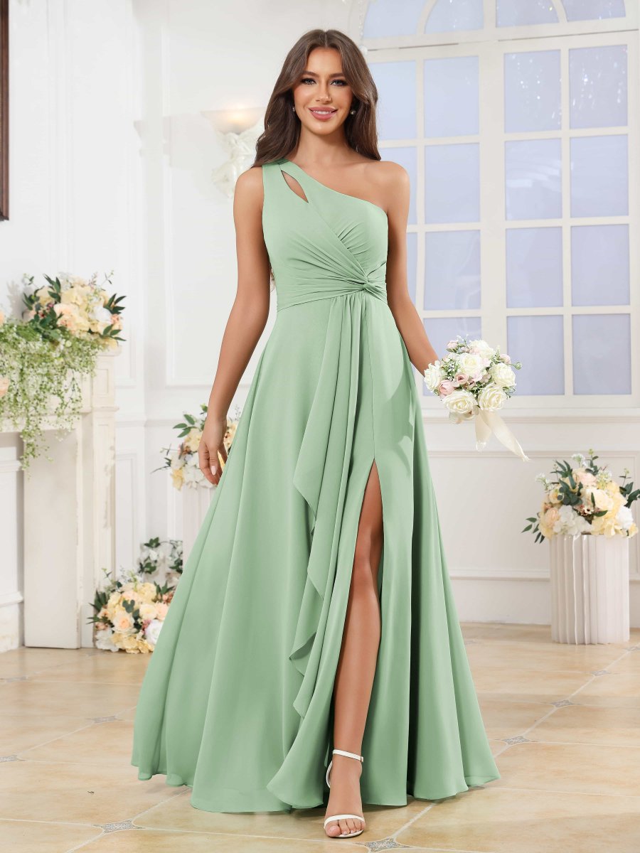 Robes De Demoiselle D'Honneur En Mousseline À Une Épaule Fente À Jambe Martha