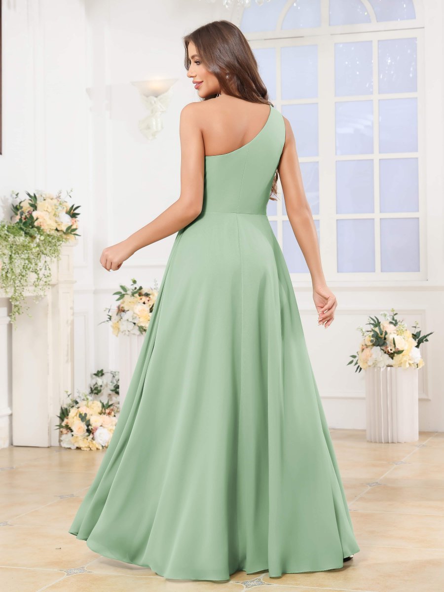 Robes De Demoiselle D'Honneur En Mousseline À Une Épaule Fente À Jambe Martha – Image 3