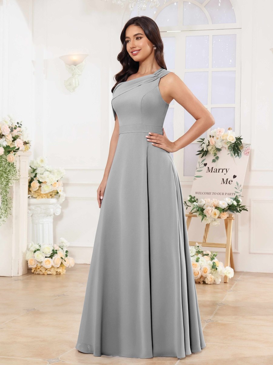 Robes De Demoiselle D'Honneur En Mousseline À Une Épaule Longue Lunette – Image 4