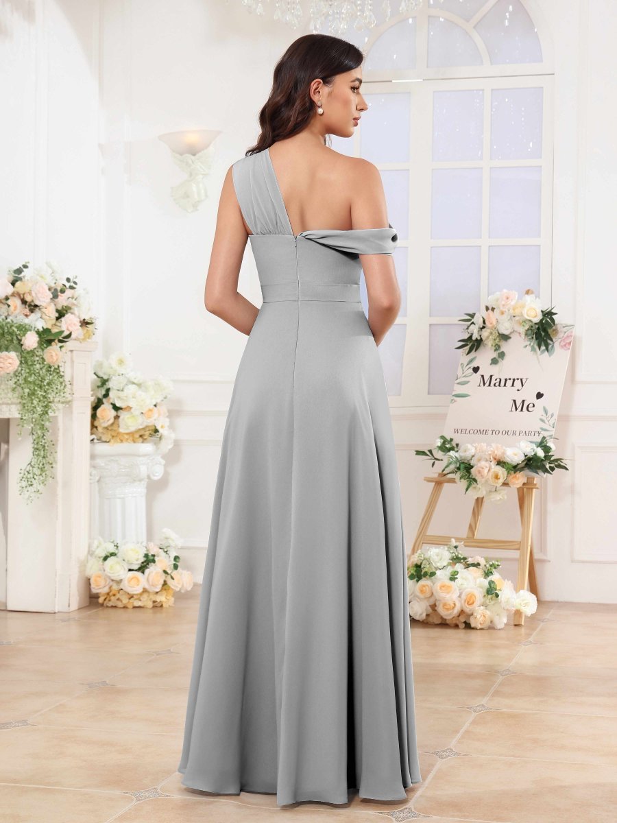 Robes De Demoiselle D'Honneur En Mousseline À Une Épaule Longue Lunette – Image 5