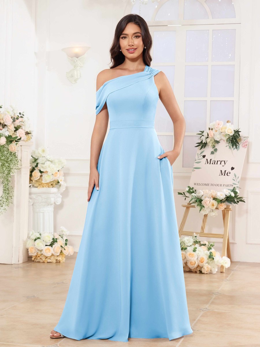 Robes De Demoiselle D'Honneur En Mousseline À Une Épaule Longue Lunette – Image 6