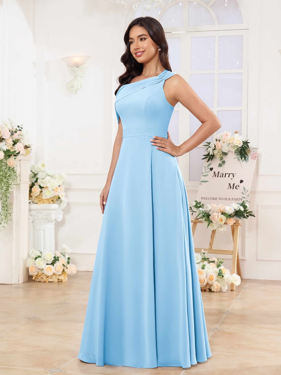 Robes De Demoiselle D'Honneur En Mousseline À Une Épaule Longue Lunette – Image 7