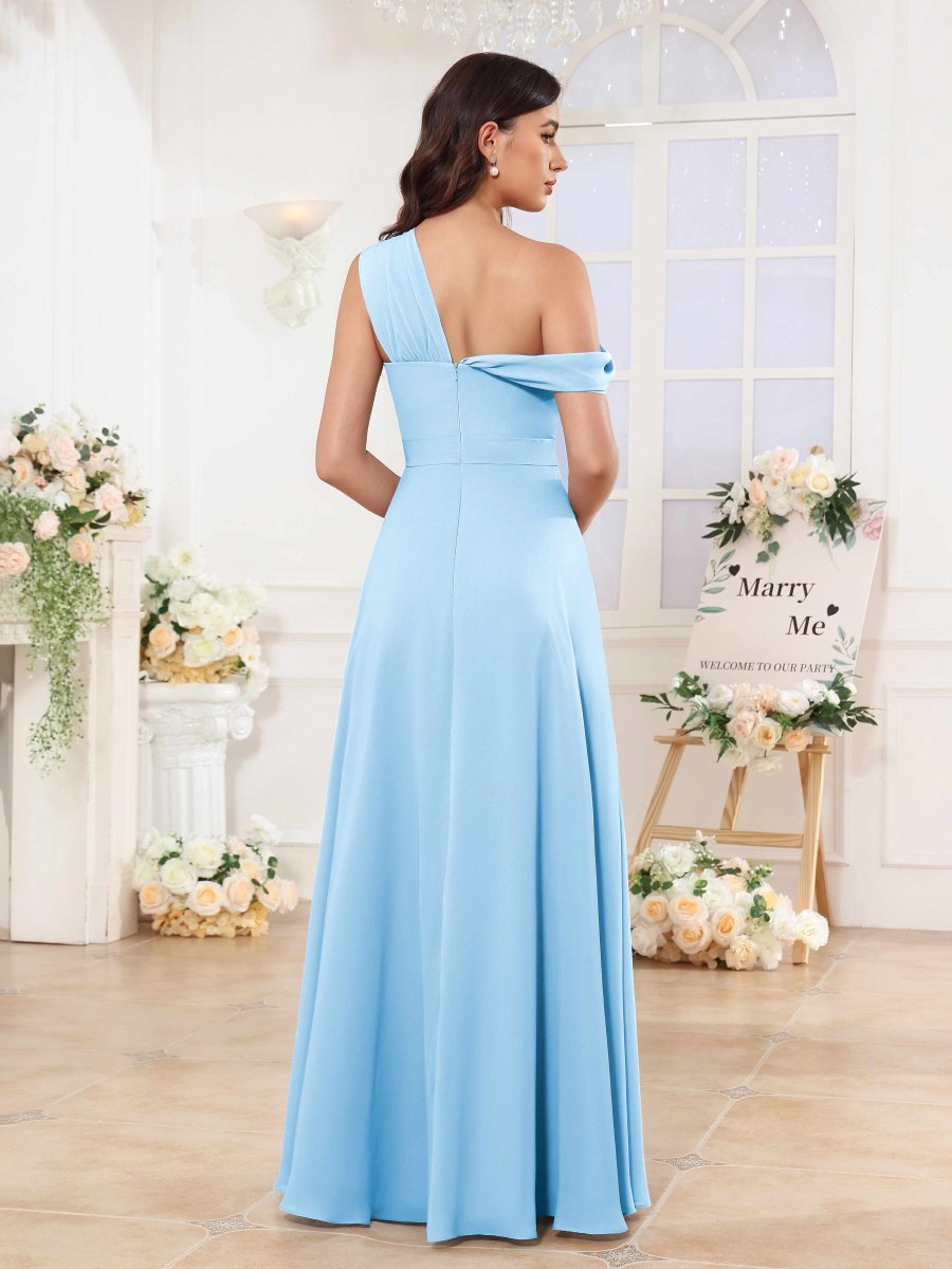 Robes De Demoiselle D'Honneur En Mousseline À Une Épaule Longue Lunette – Image 8