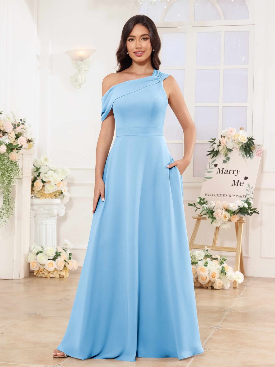 Robes De Demoiselle D'Honneur En Mousseline À Une Épaule Longue Lunette – Image 9