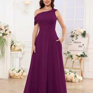 Robes De Demoiselle D'Honneur En Mousseline À Une Épaule Longue Lunette