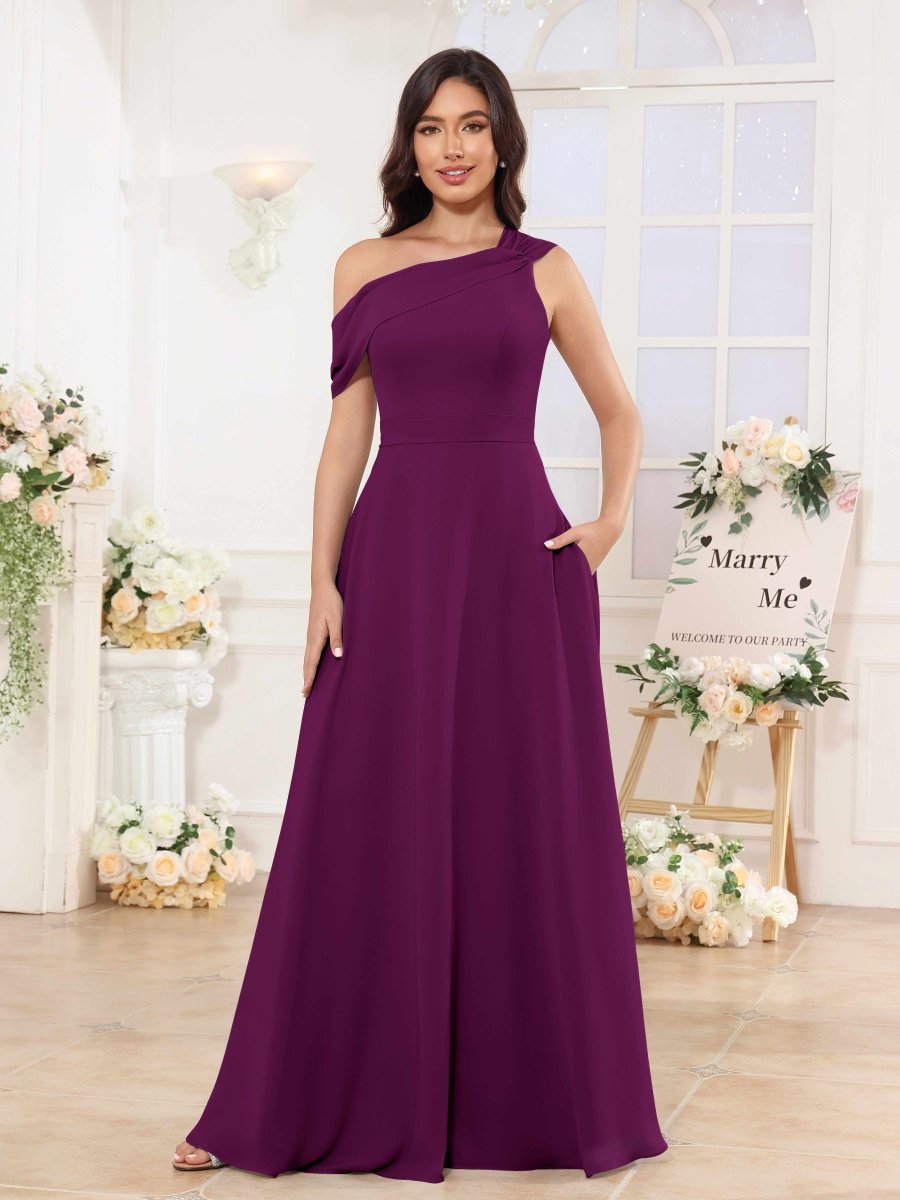 Robes De Demoiselle D'Honneur En Mousseline À Une Épaule Longue Lunette – Image 2