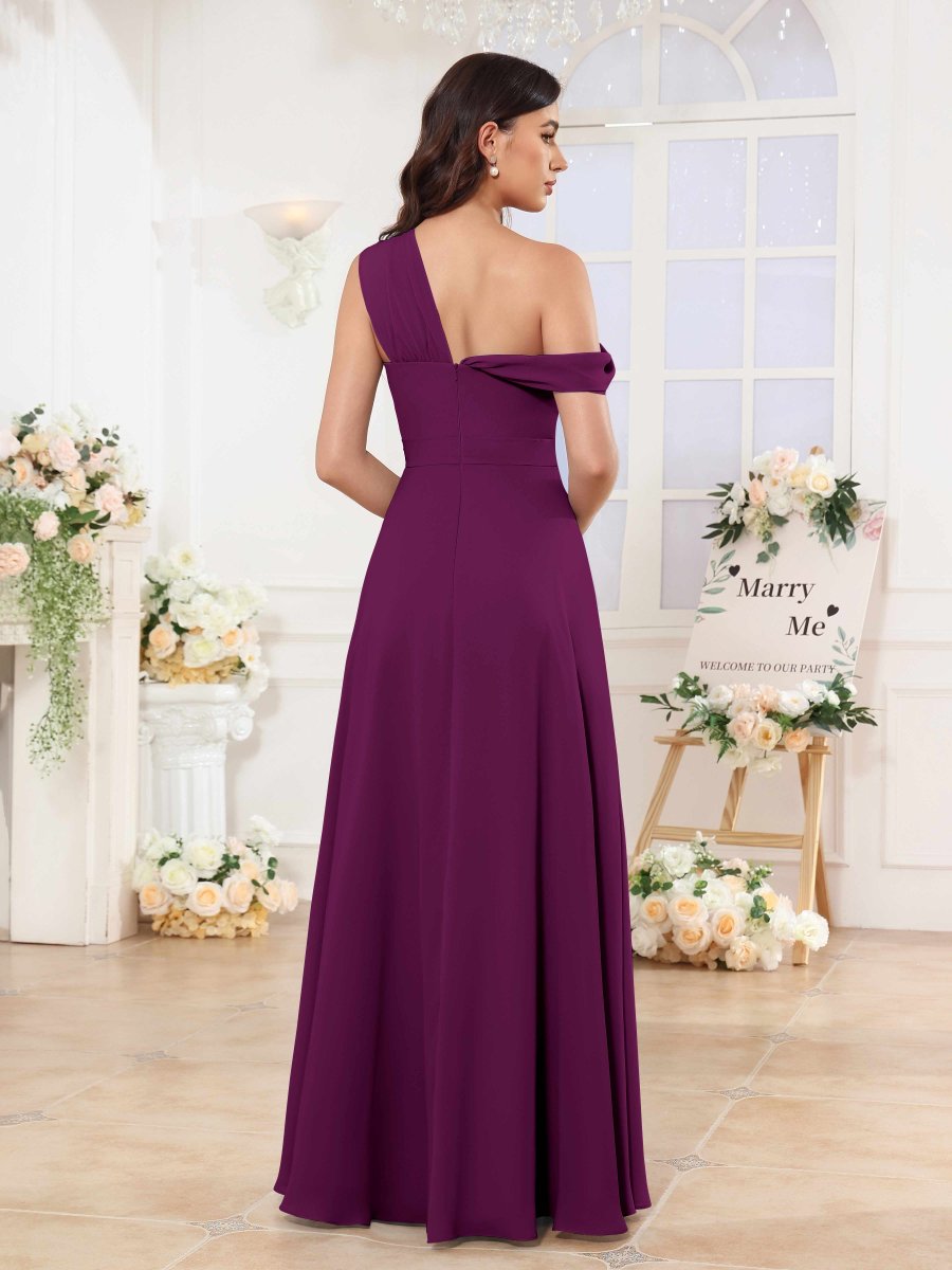 Robes De Demoiselle D'Honneur En Mousseline À Une Épaule Longue Lunette – Image 3