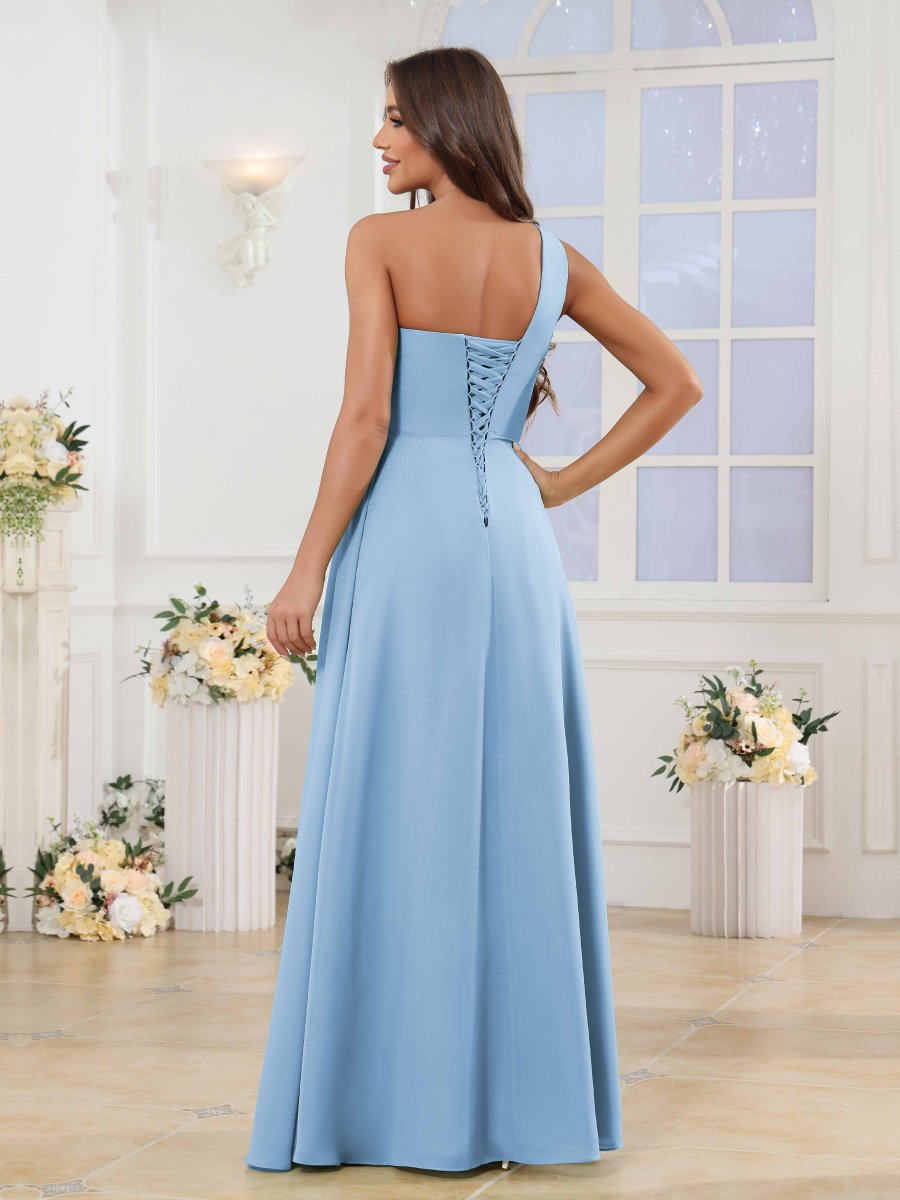 Robes De Demoiselle D'Honneur En Mousseline À Une Épaule Et Plissé Halle – Image 9