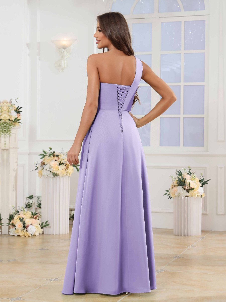 Robes De Demoiselle D'Honneur En Mousseline À Une Épaule Et Plissé Halle – Image 3