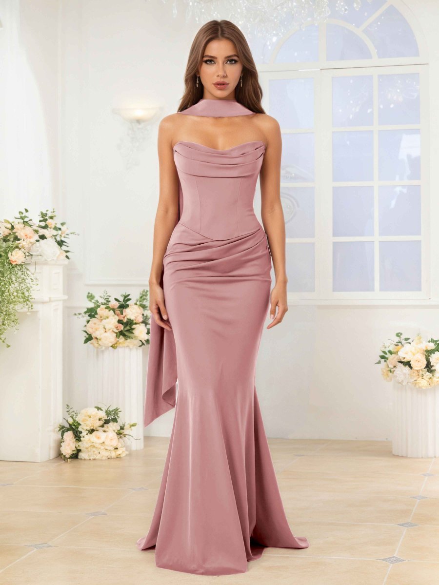 Robes De Demoiselle D'Honneur En Satin À Épaules Dénudées Kerensa – Image 2