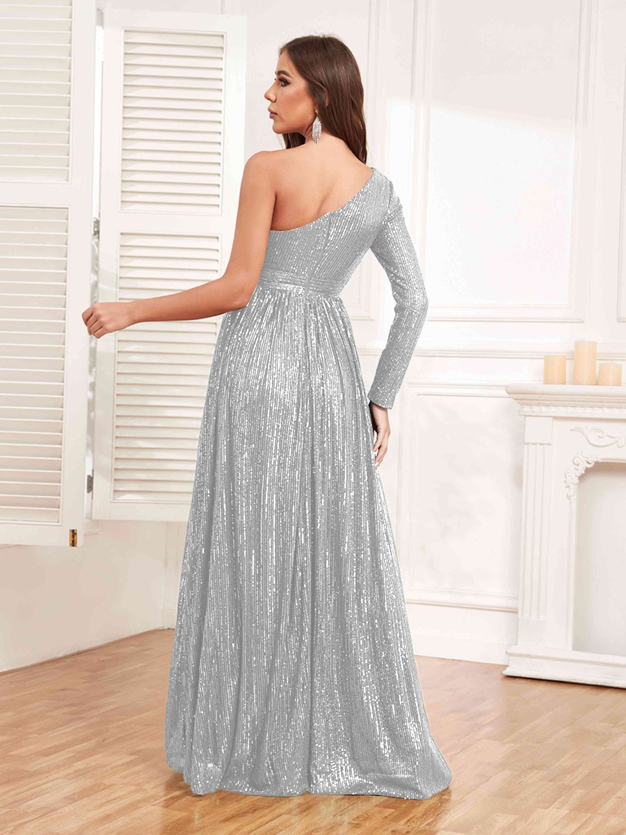 Robes De Soirée En Pailleté À Longueur Au Sol Et Décolleté Asymétrique Alivia – Image 9