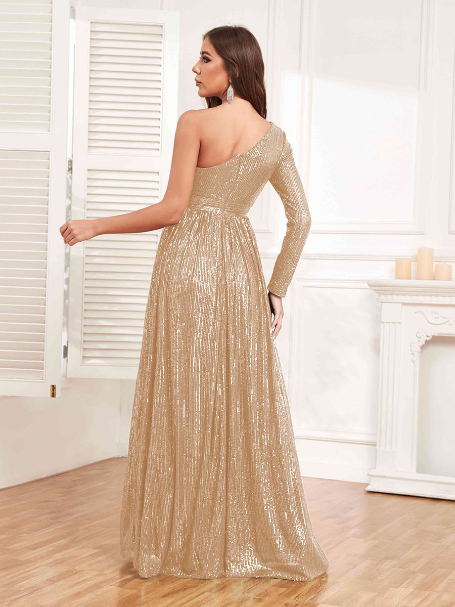 Robes De Soirée En Pailleté À Longueur Au Sol Et Décolleté Asymétrique Alivia – Image 5