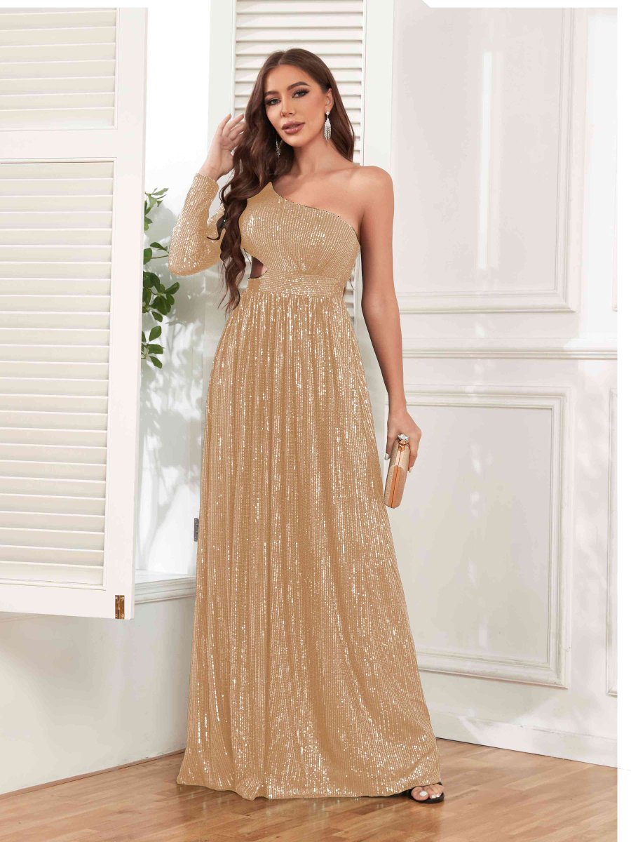 Robes De Soirée En Pailleté À Longueur Au Sol Et Décolleté Asymétrique Alivia – Image 7