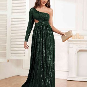 Robes De Soirée En Pailleté À Longueur Au Sol Et Décolleté Asymétrique Alivia