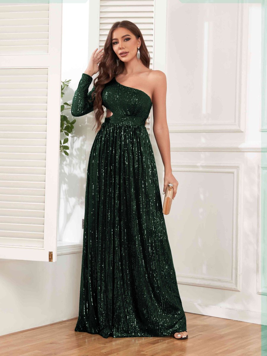 Robes De Soirée En Pailleté À Longueur Au Sol Et Décolleté Asymétrique Alivia – Image 4