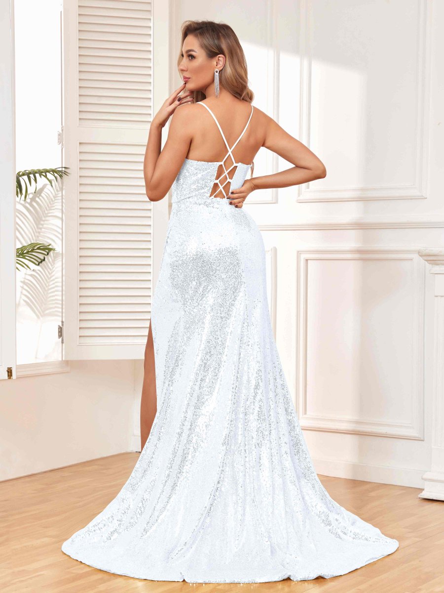 Robes De Soirée En Paillettes À Traîne De Balayage Fente À Jambe Maria – Image 7