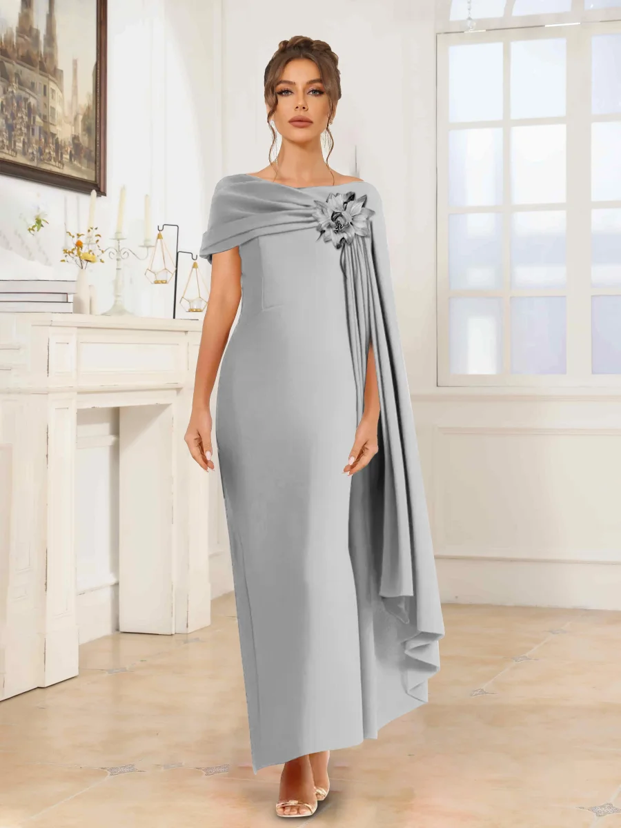 Robes De Soirée En Satin À Élégante Asymétrique Cape Fleur Maxi Ulythia – Image 3