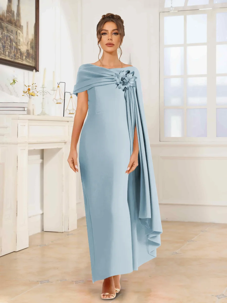 Robes De Soirée En Satin À Élégante Asymétrique Cape Fleur Maxi Ulythia – Image 4